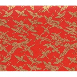 Washi Paper - Red with Gold Cranes - Half Sheet