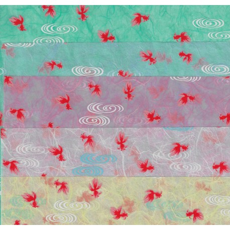 5 Colors of Goldfish Print Unryu Paper - 300mm - 5 Sheets