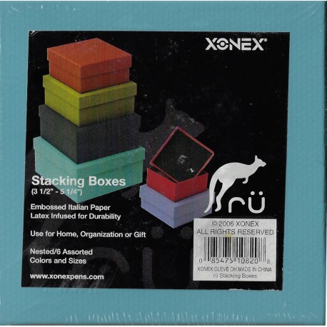 Six Different Colored Stacking Boxes With Matching Colored Lids