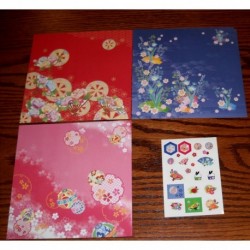 Origami Paper Chiyogami Print Plus Stickers - 150 mm - 24 sheets